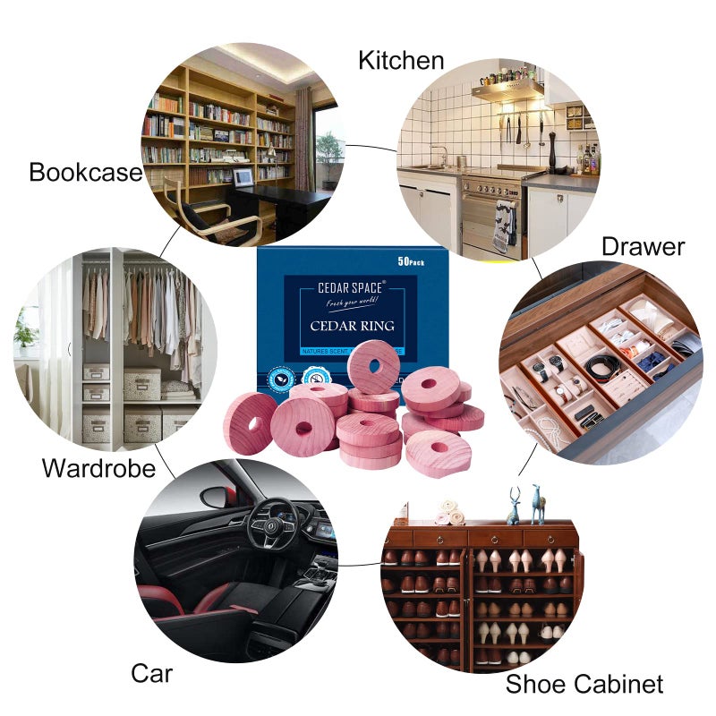 Cedar Space Cedar Blocks for Clothes Storage â€“ 24 Pcs 100% Natural Cedar Rings | Wardrobe & Drawer Freshener for Closet Storage - Image 3